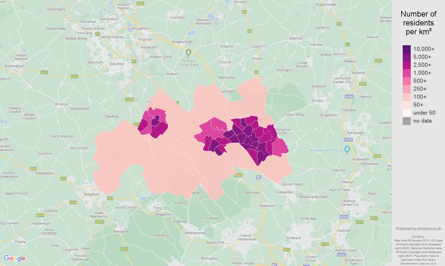 Luton population density map