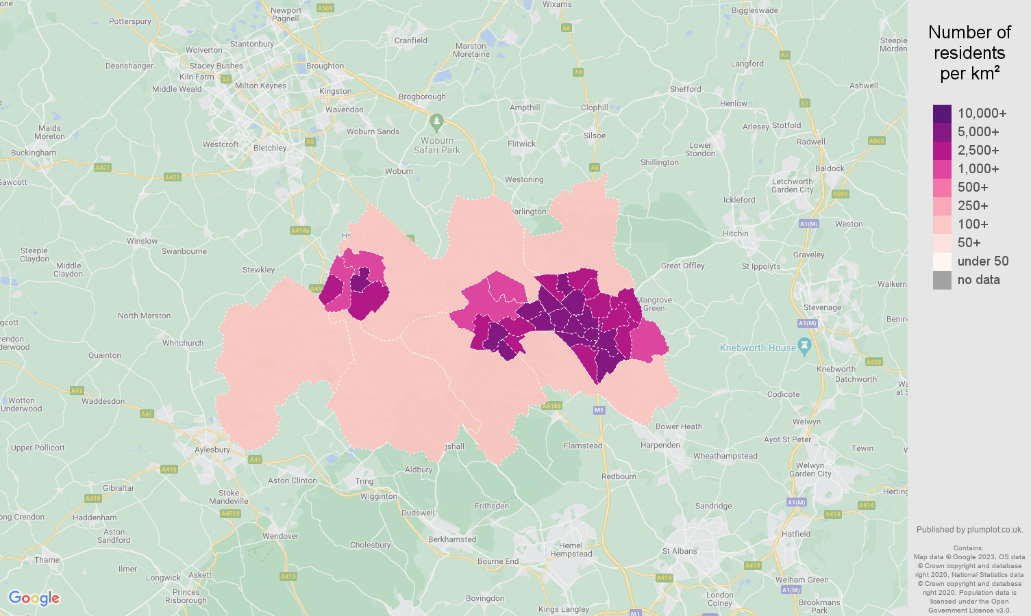 Luton population stats in maps and graphs.