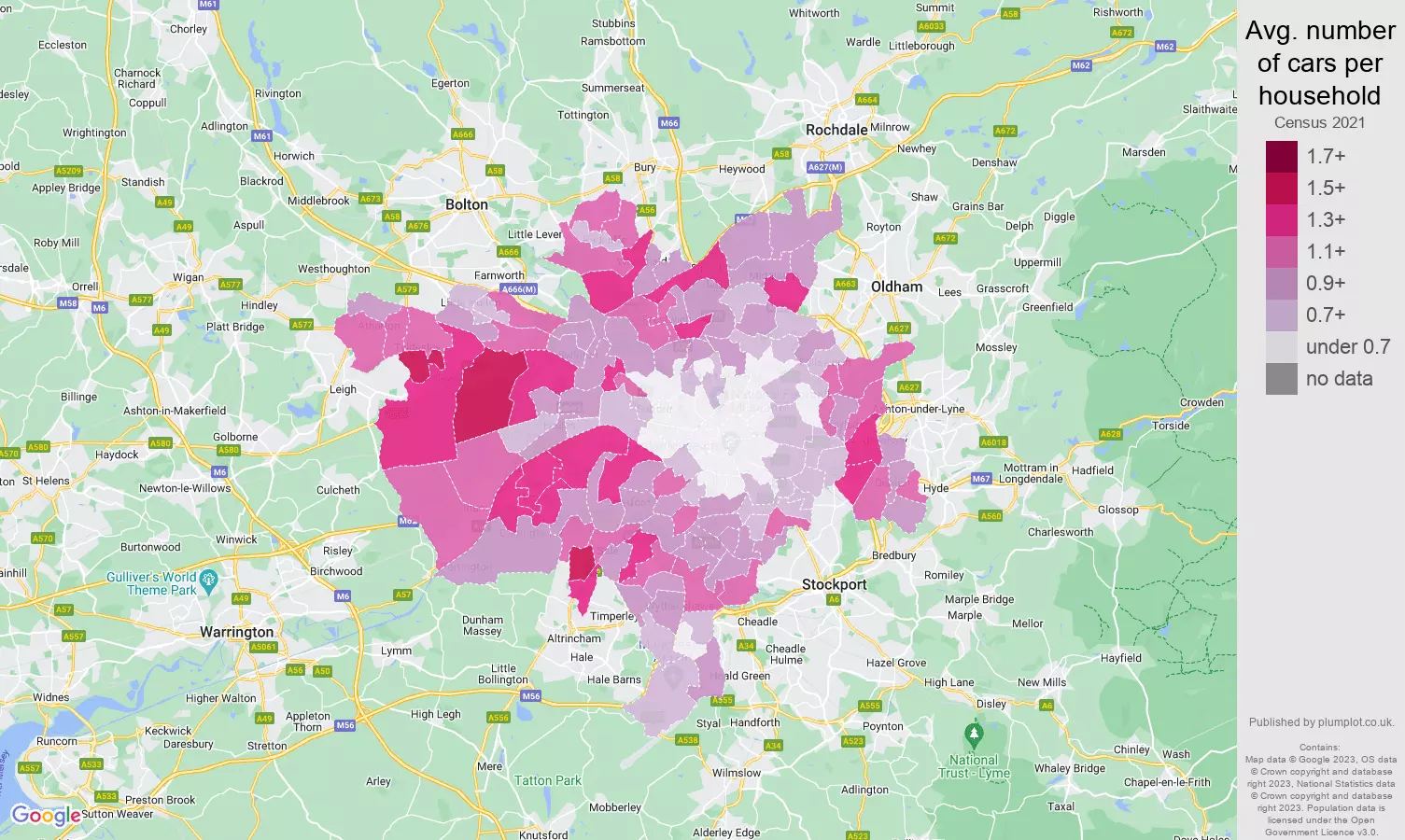 Manchester cars per household map