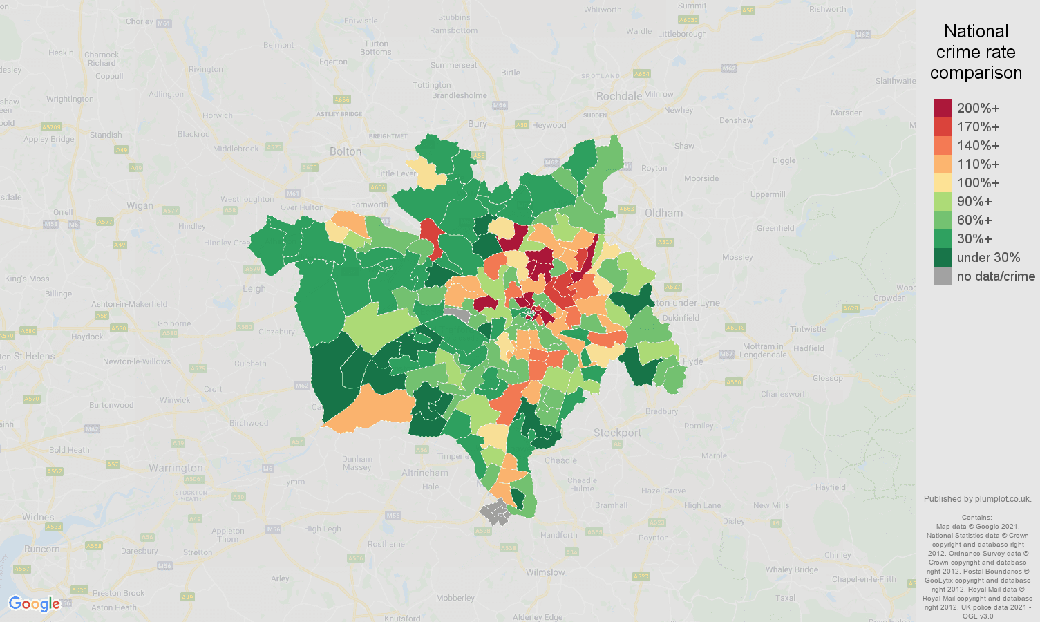 Manchester drugs crime rate comparison map