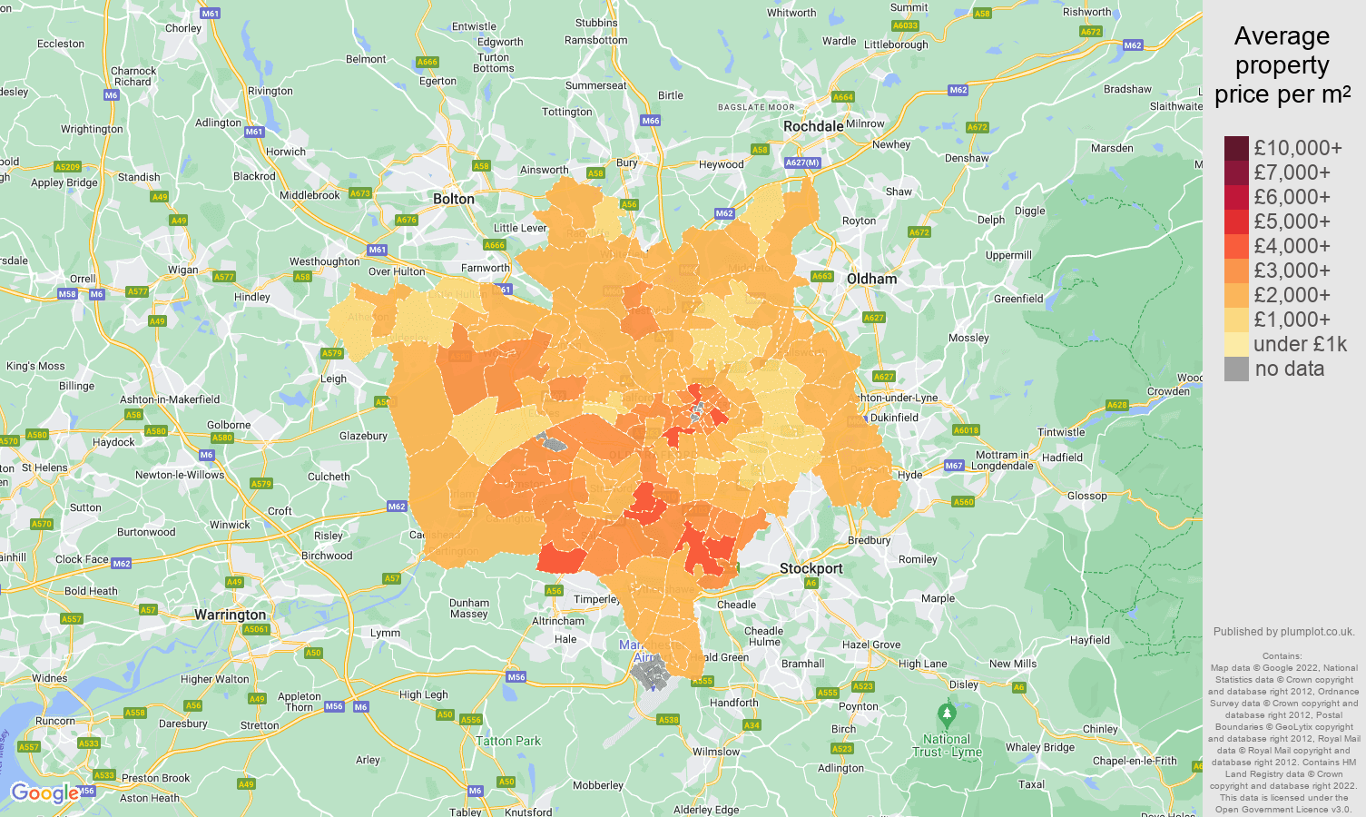 Manchester house prices per square metre map