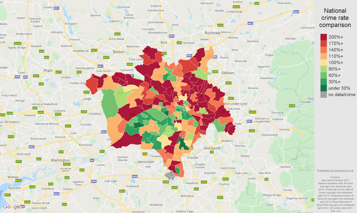 Manchester other crime rate comparison map