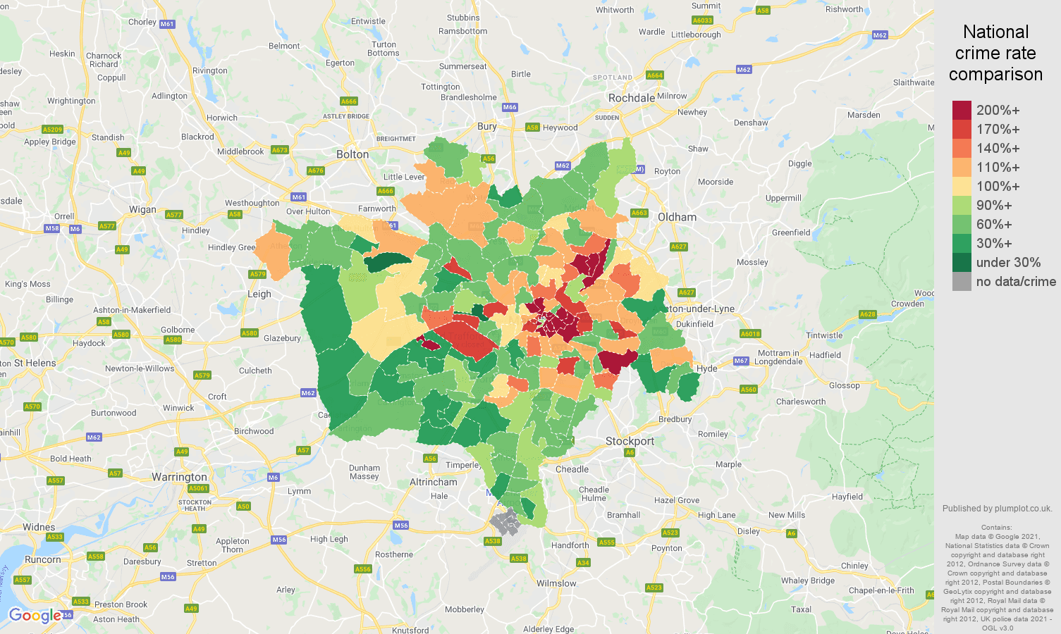 Manchester other theft crime rate comparison map