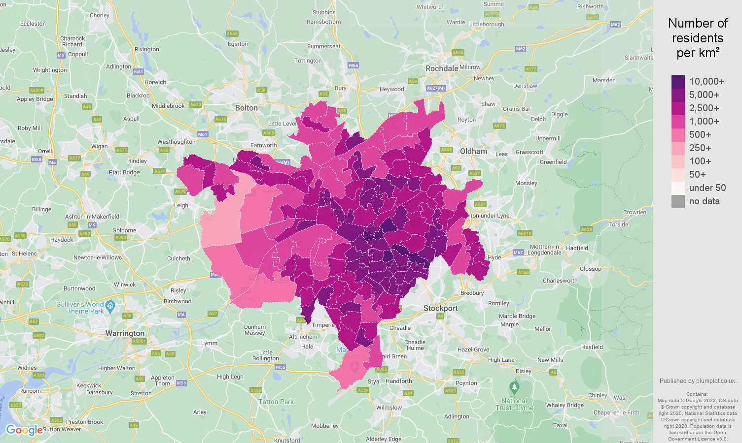 Manchester population density map