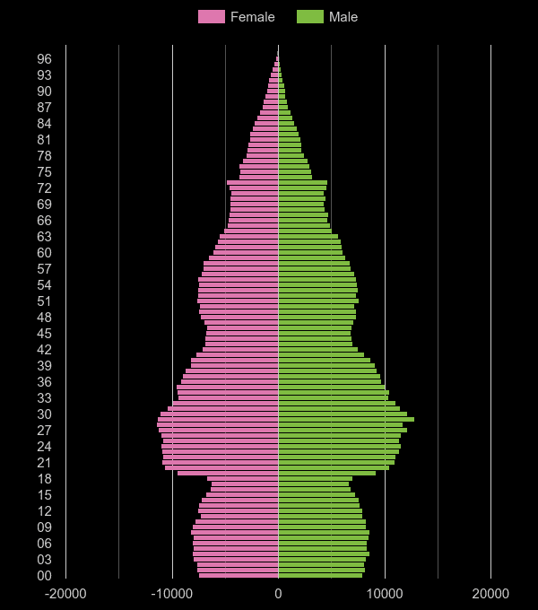 Manchester population pyramid by year