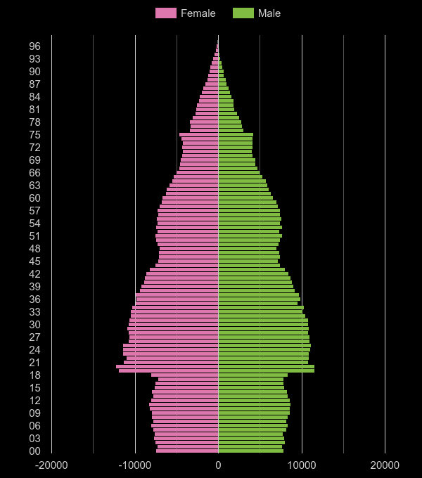 Manchester population pyramid by year