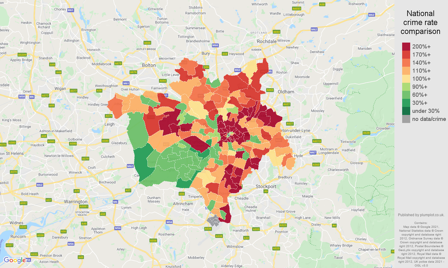 Manchester vehicle crime rate comparison map