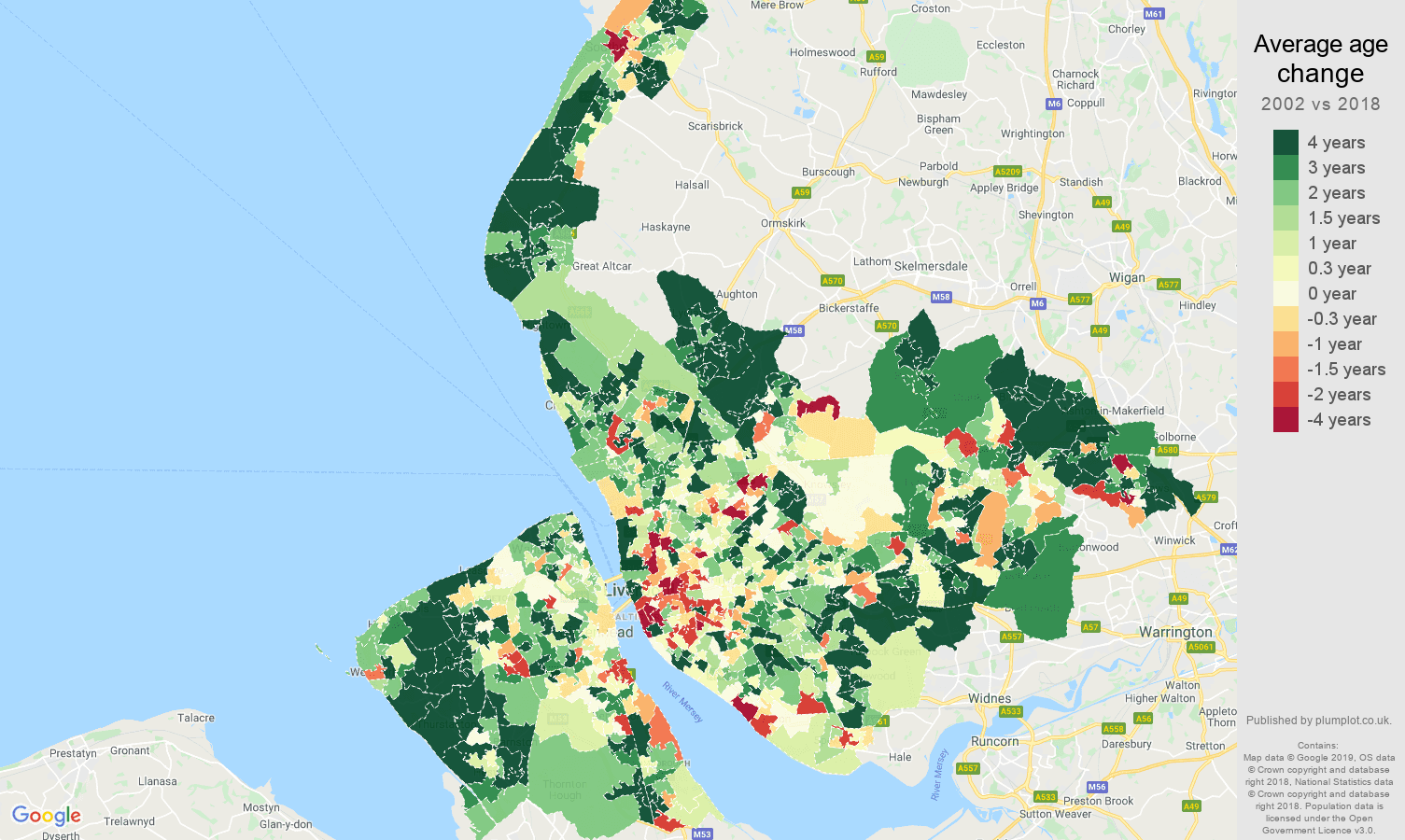 Merseyside average age change map