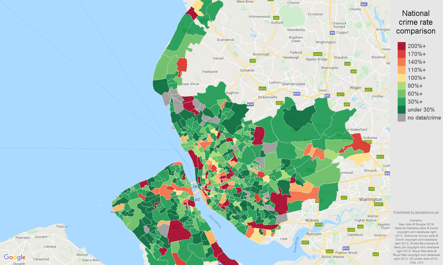 Merseyside other theft crime rate comparison map