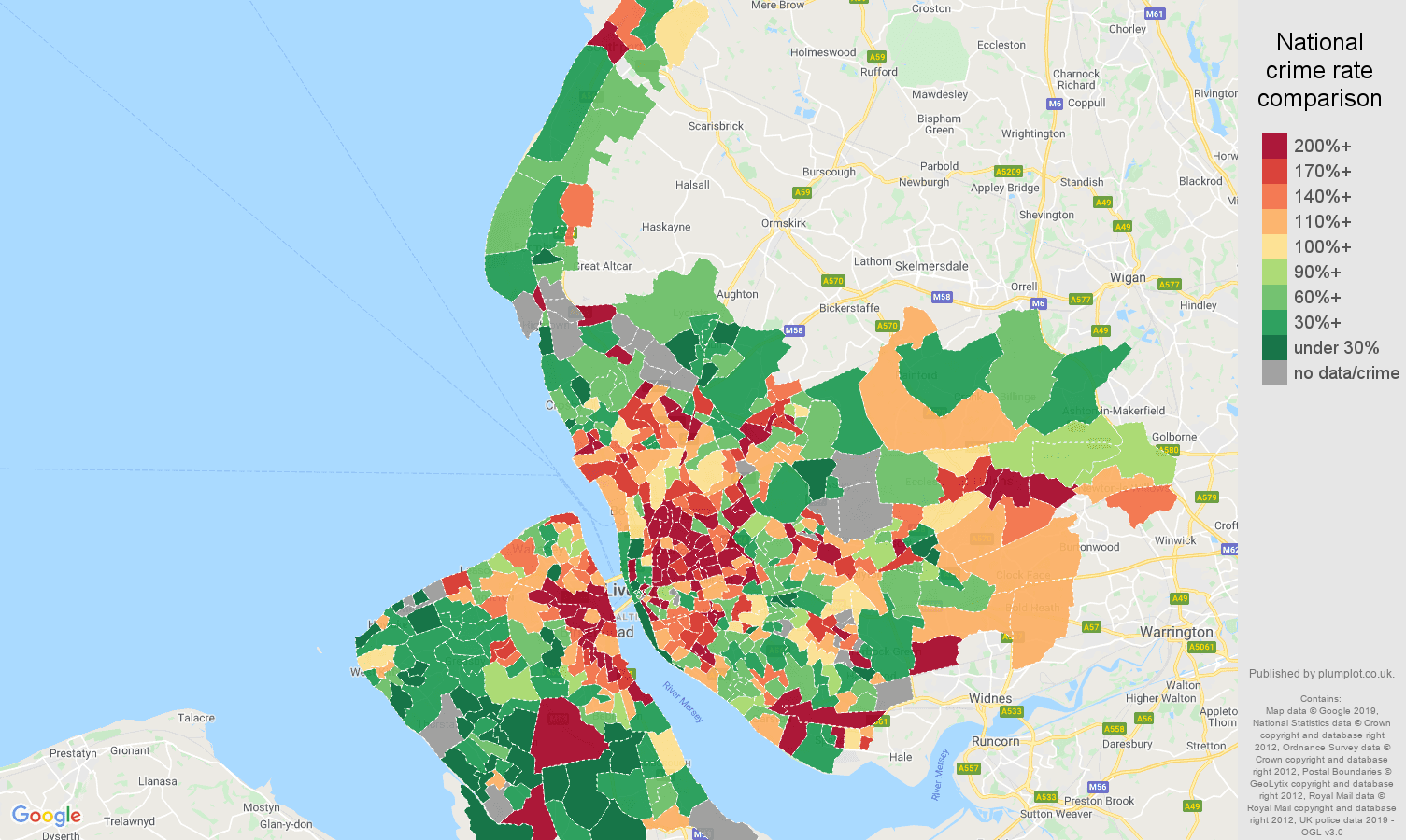Merseyside public order crime rate comparison map