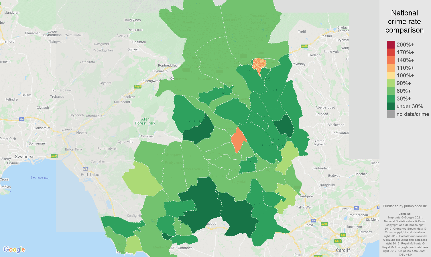 Mid Glamorgan burglary crime rate comparison map