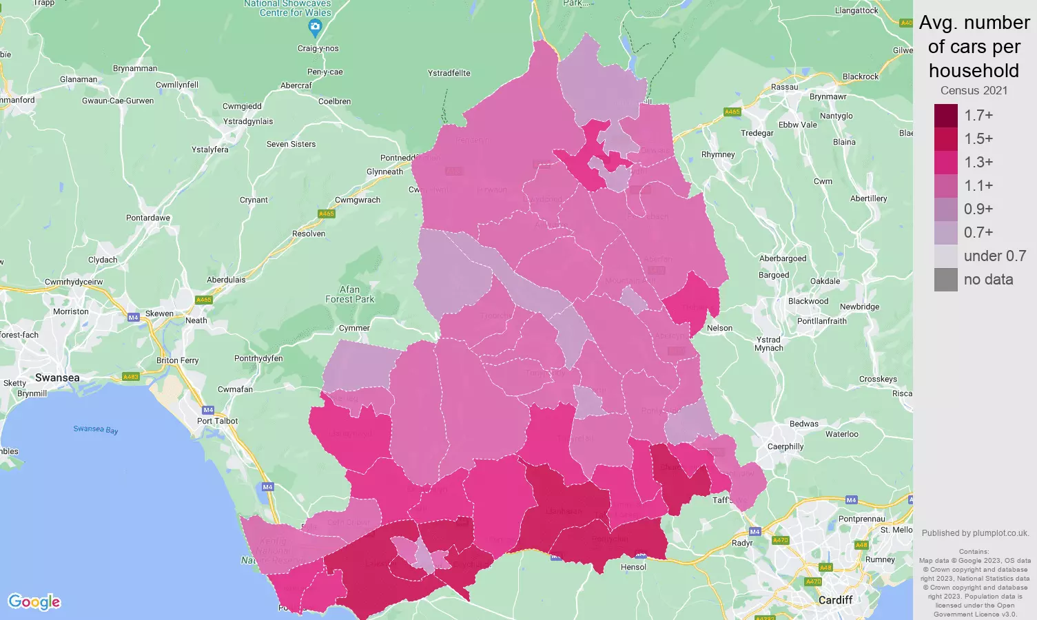 Mid Glamorgan cars per household map