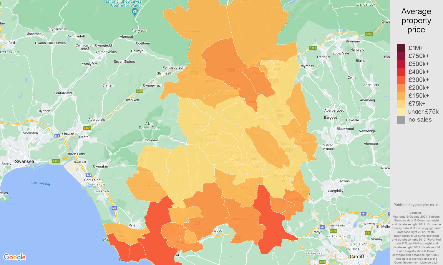 Mid Glamorgan house prices map