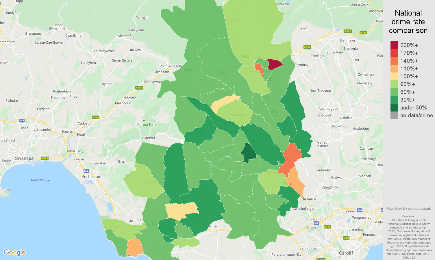 Mid Glamorgan other theft crime rate comparison map