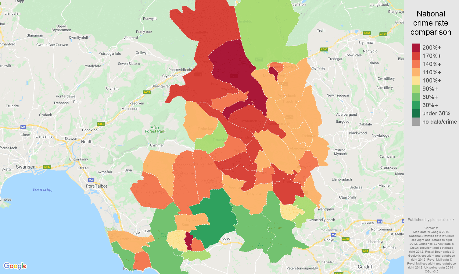 Mid Glamorgan public order crime rate comparison map