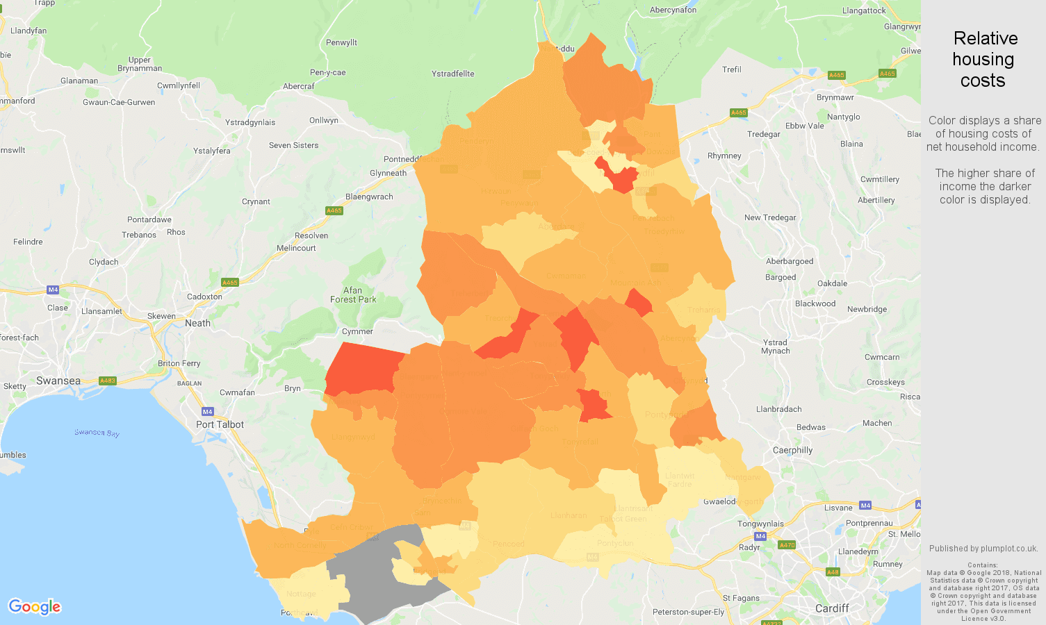 Mid Glamorgan relative housing costs map