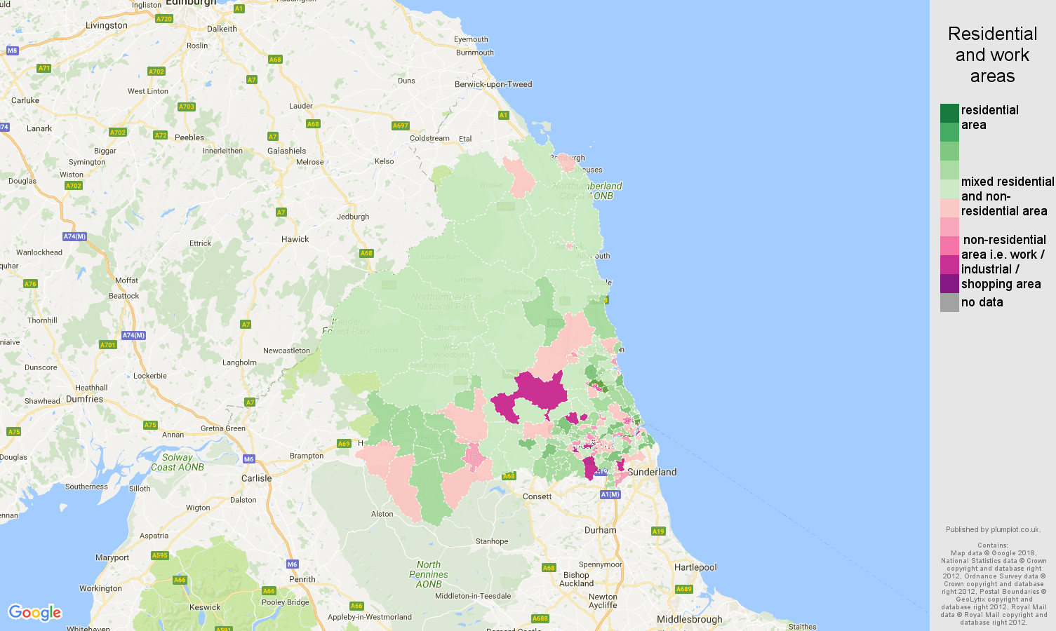 Newcastle upon Tyne residential areas map