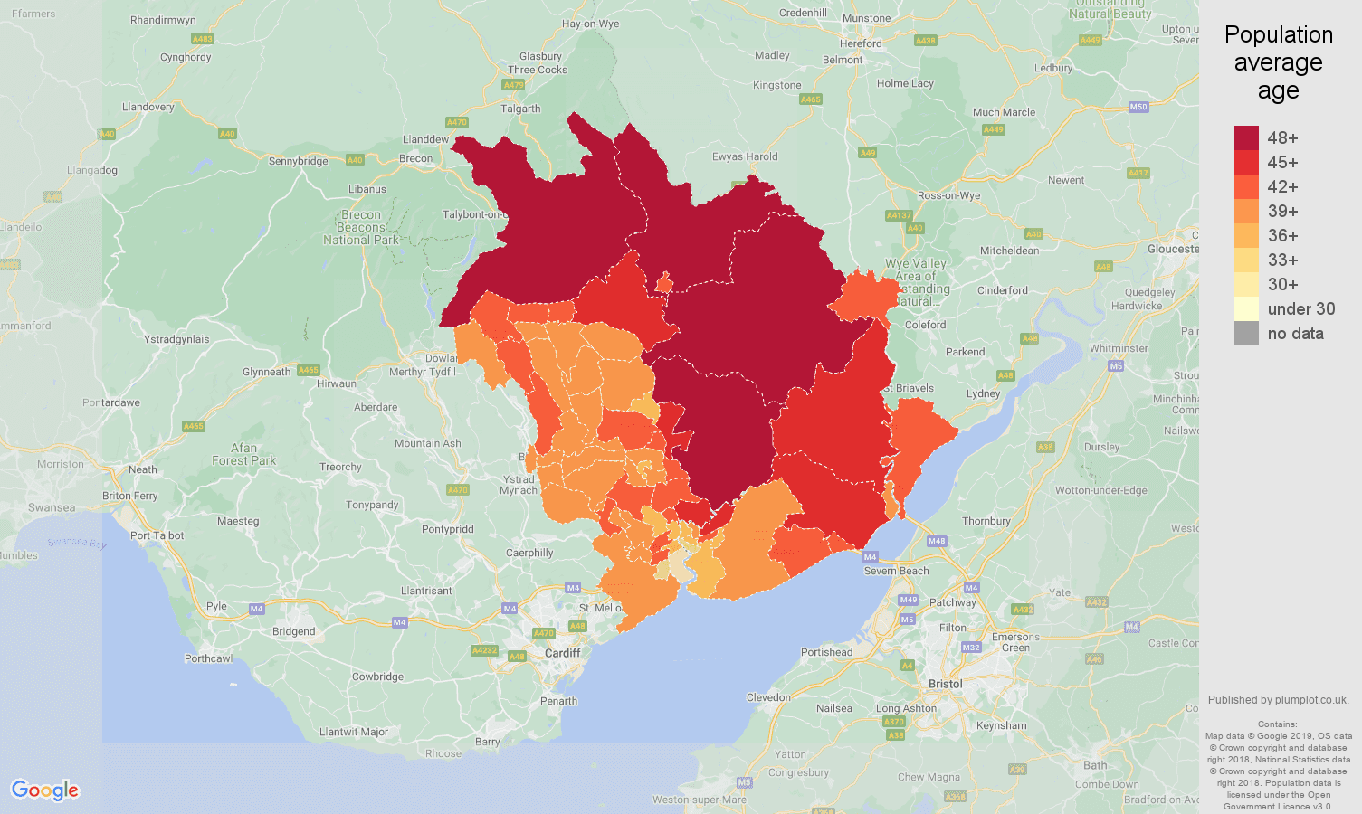 Newport population average age map