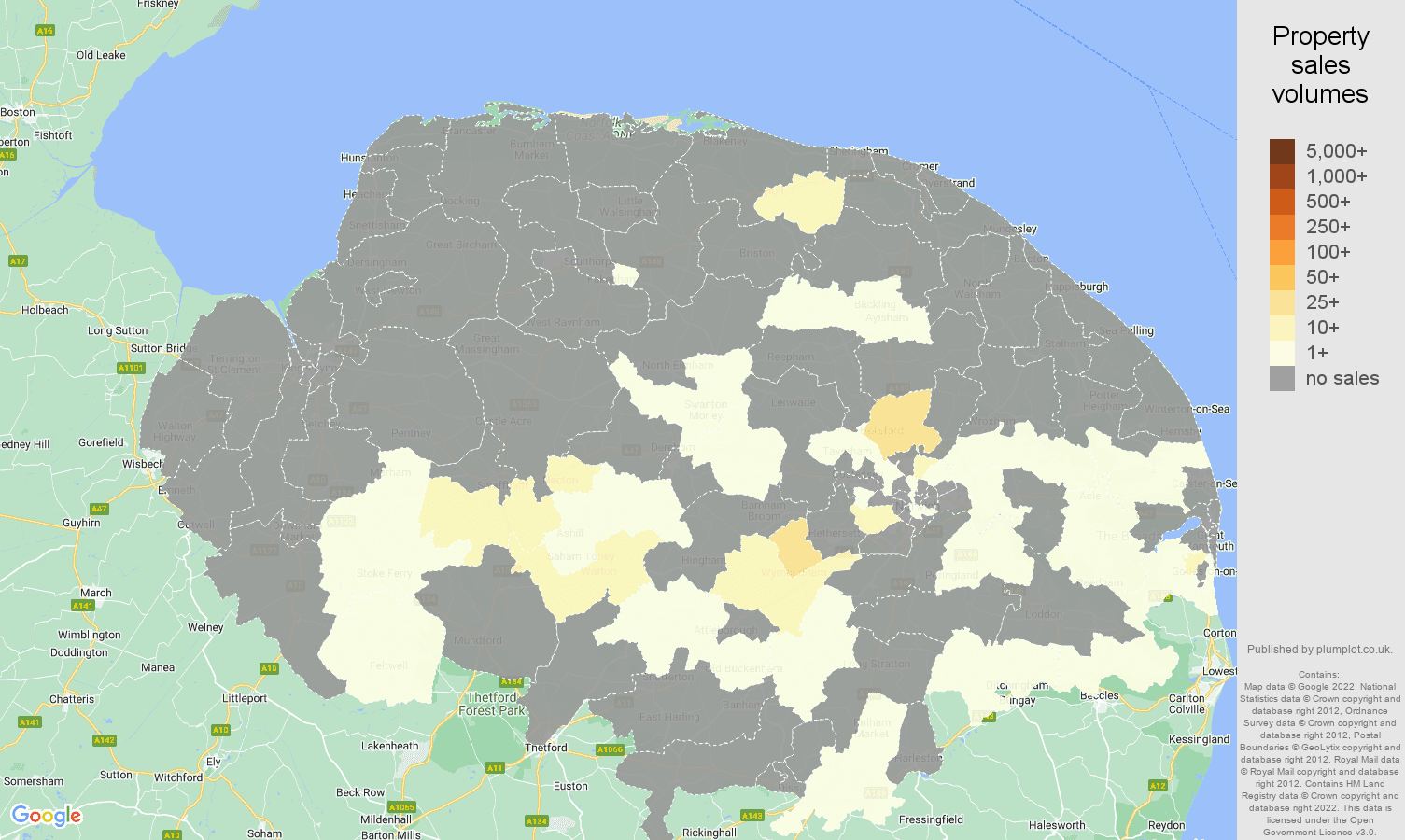 Norfolk map of sales of new properties