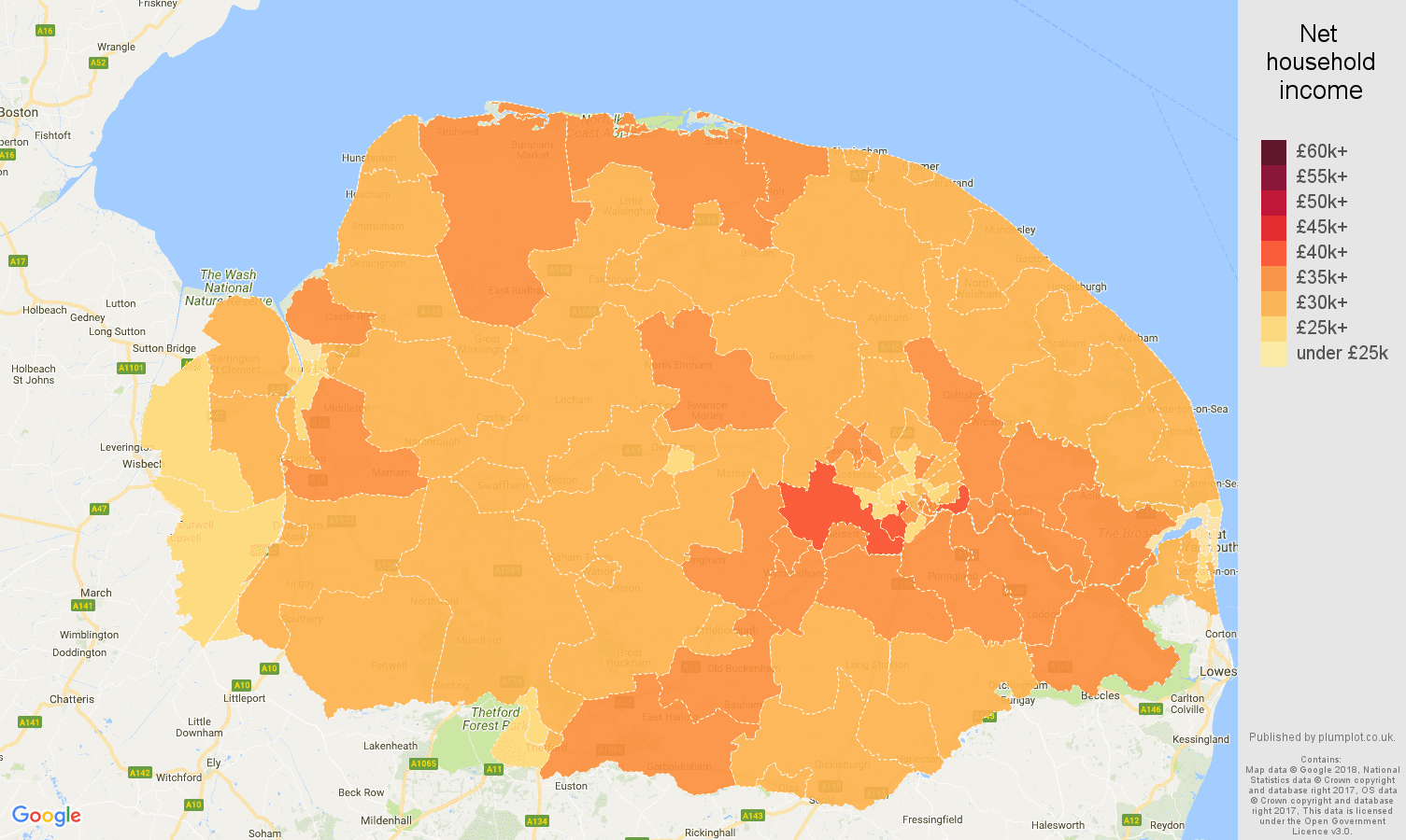 Norfolk net household income map