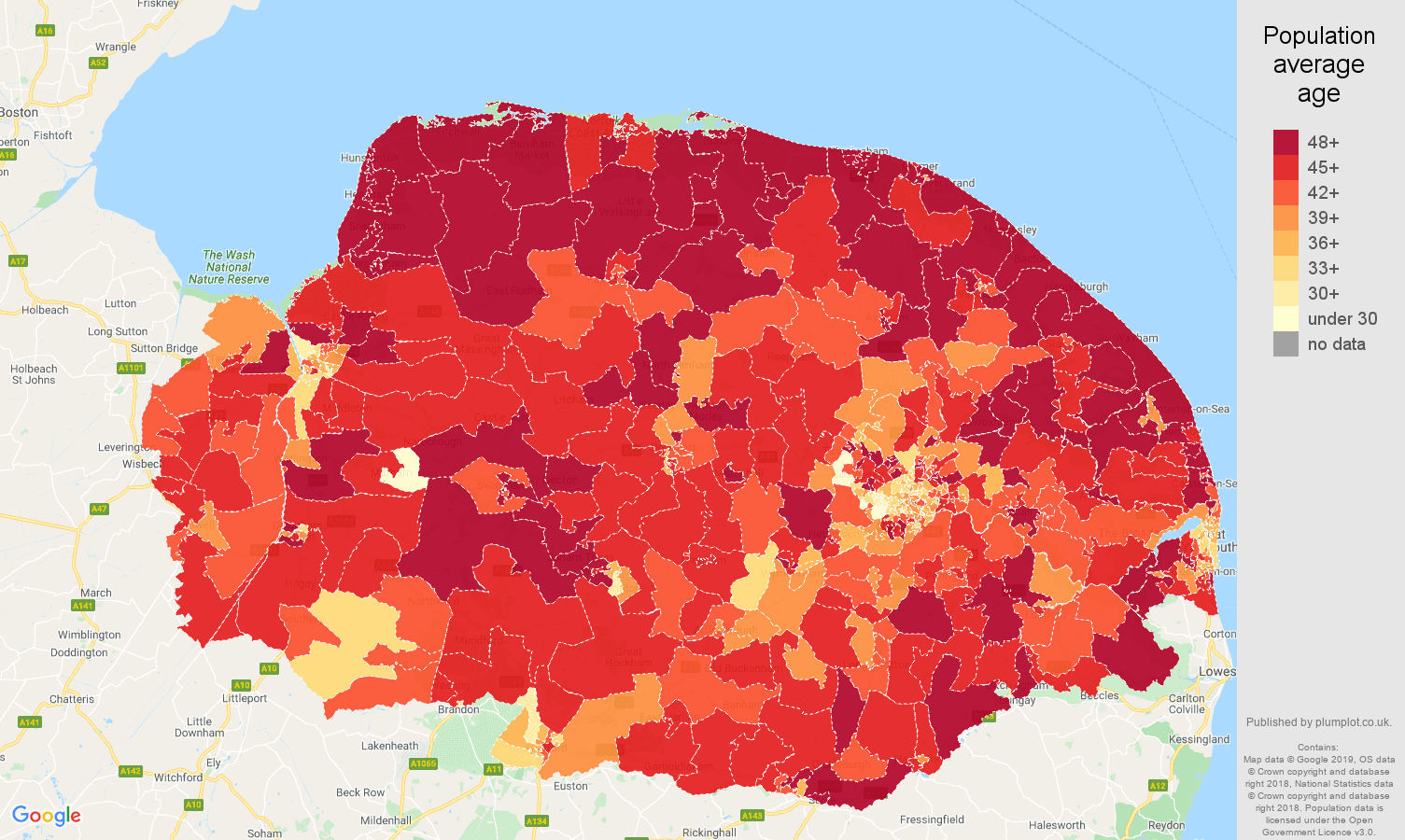 Norfolk population stats in maps and graphs.