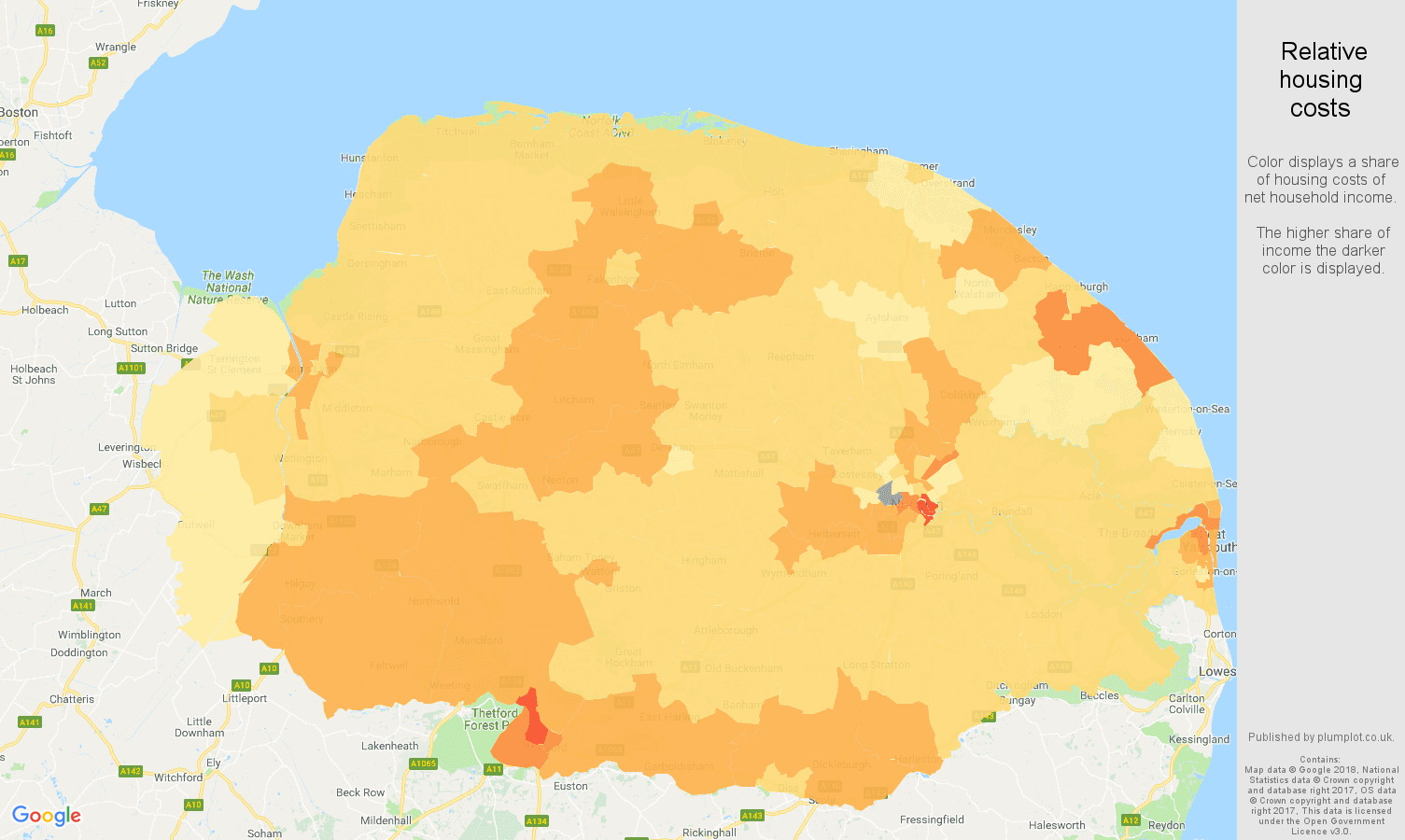 Norfolk relative housing costs map