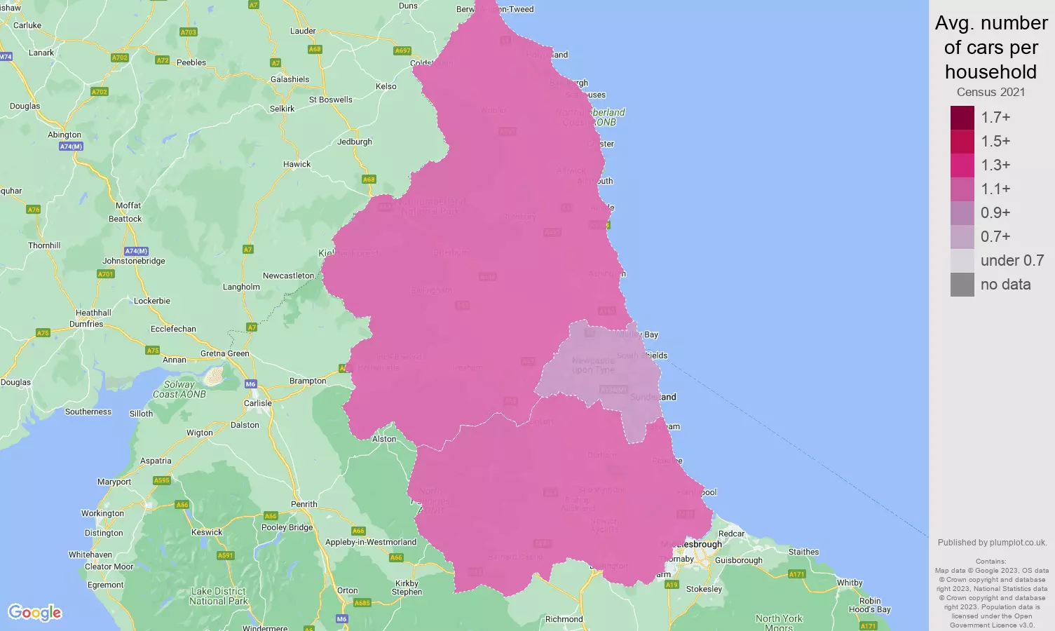 North East cars per household map