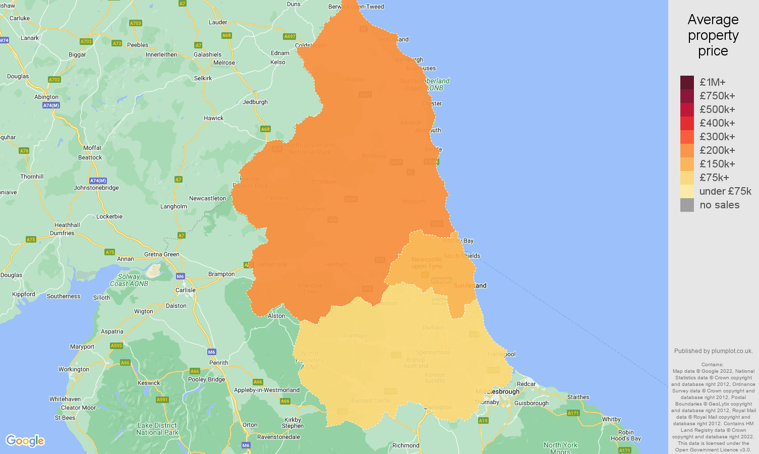 North East house prices map