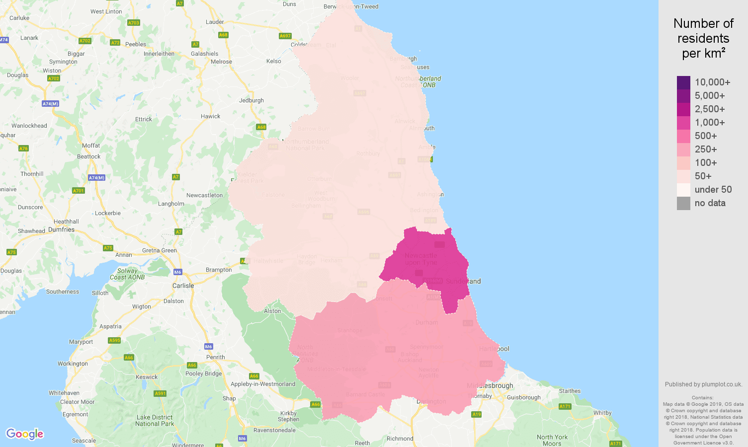 North East population density map