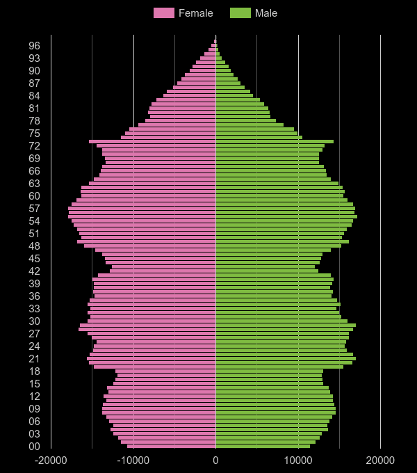 North East population pyramid by year