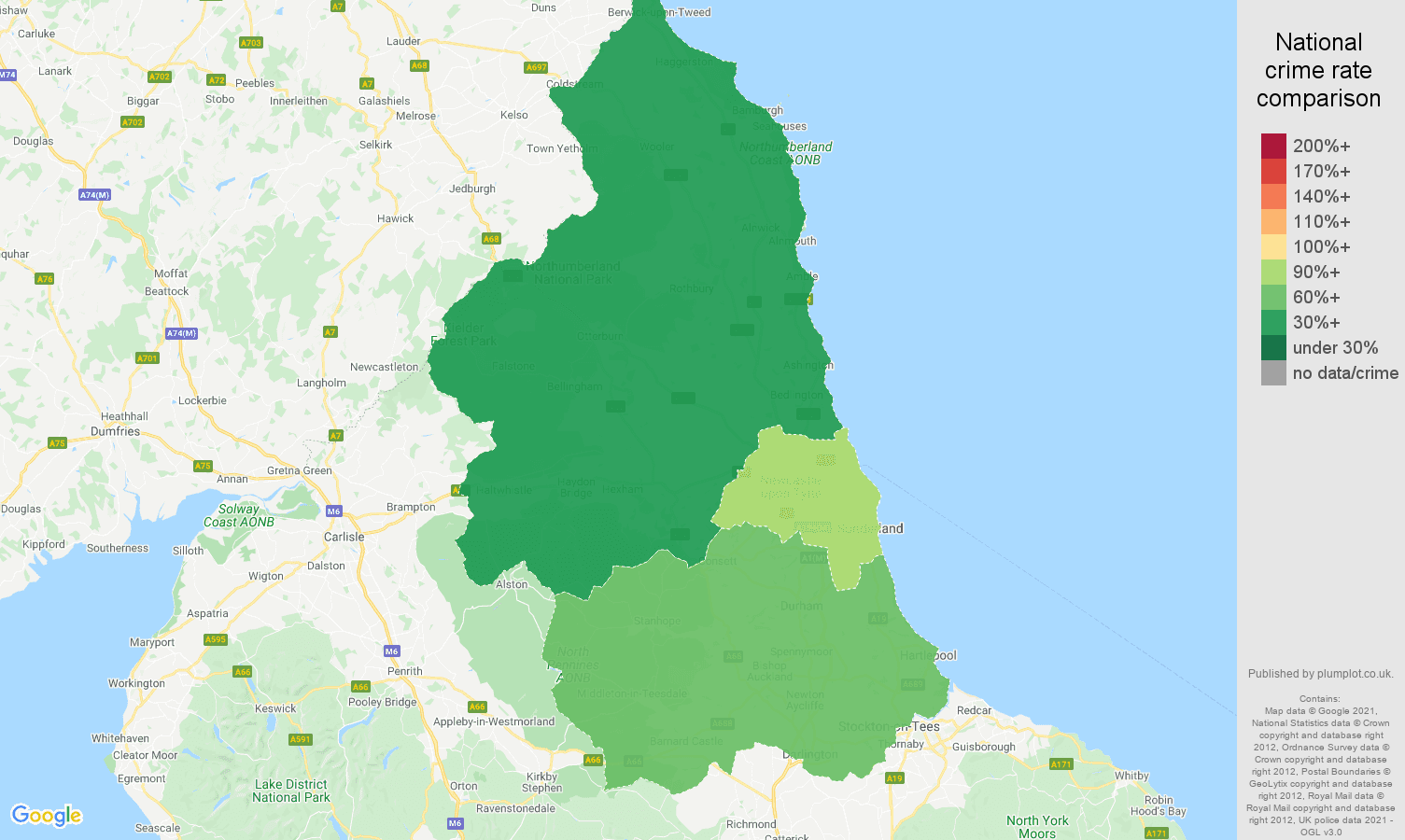 North East vehicle crime rate comparison map