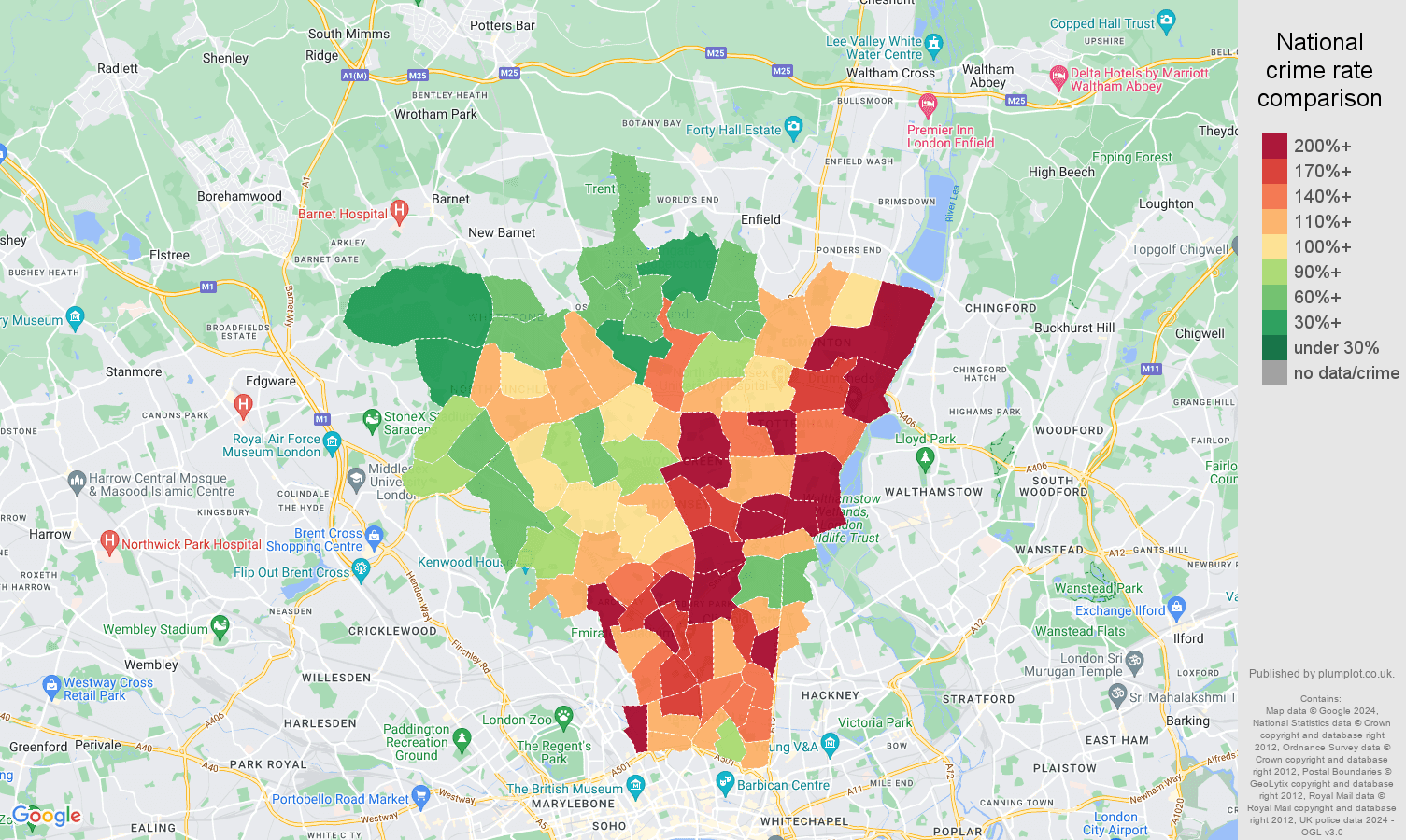 North London crime rate comparison map