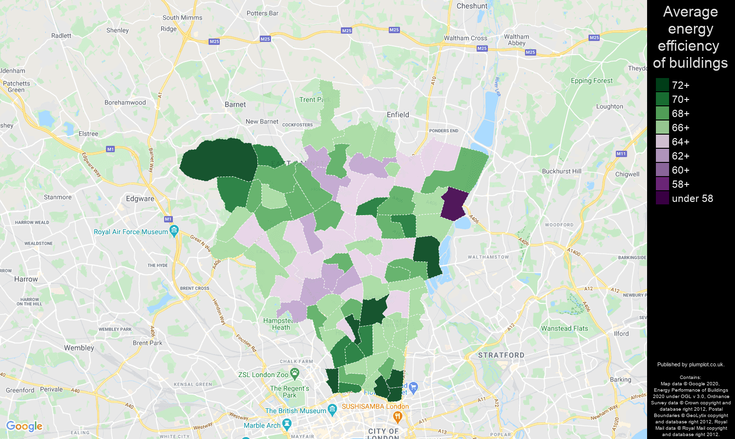 North London map of energy efficiency of flats