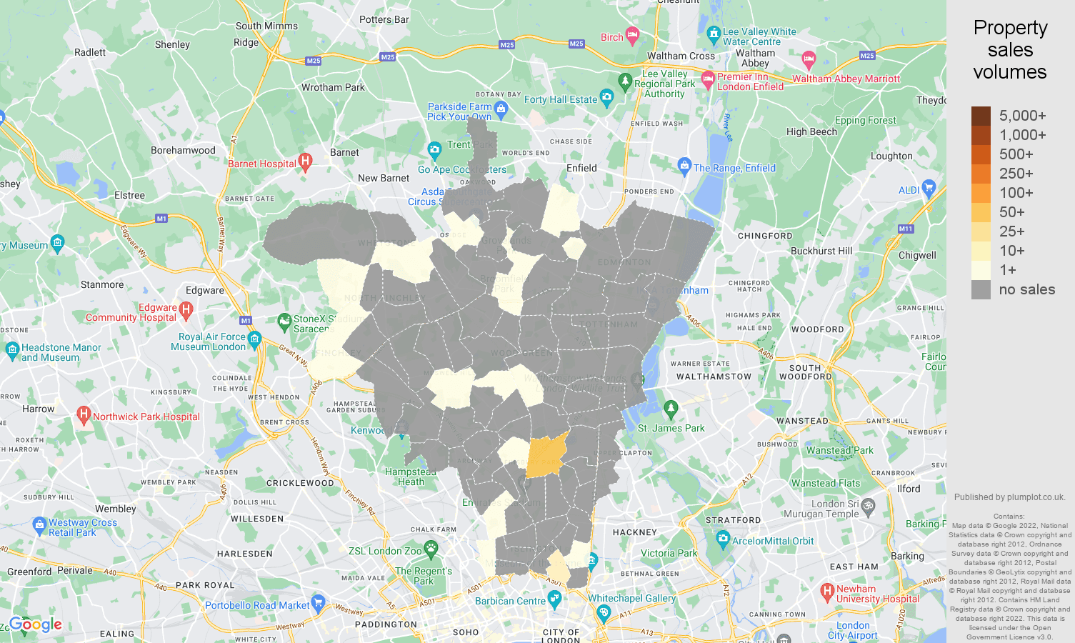 North London map of sales of new properties