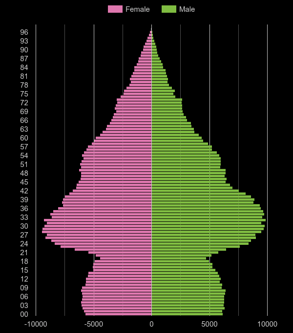 North London population pyramid by year