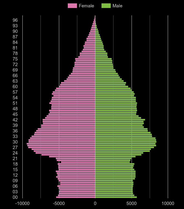 North London population pyramid by year