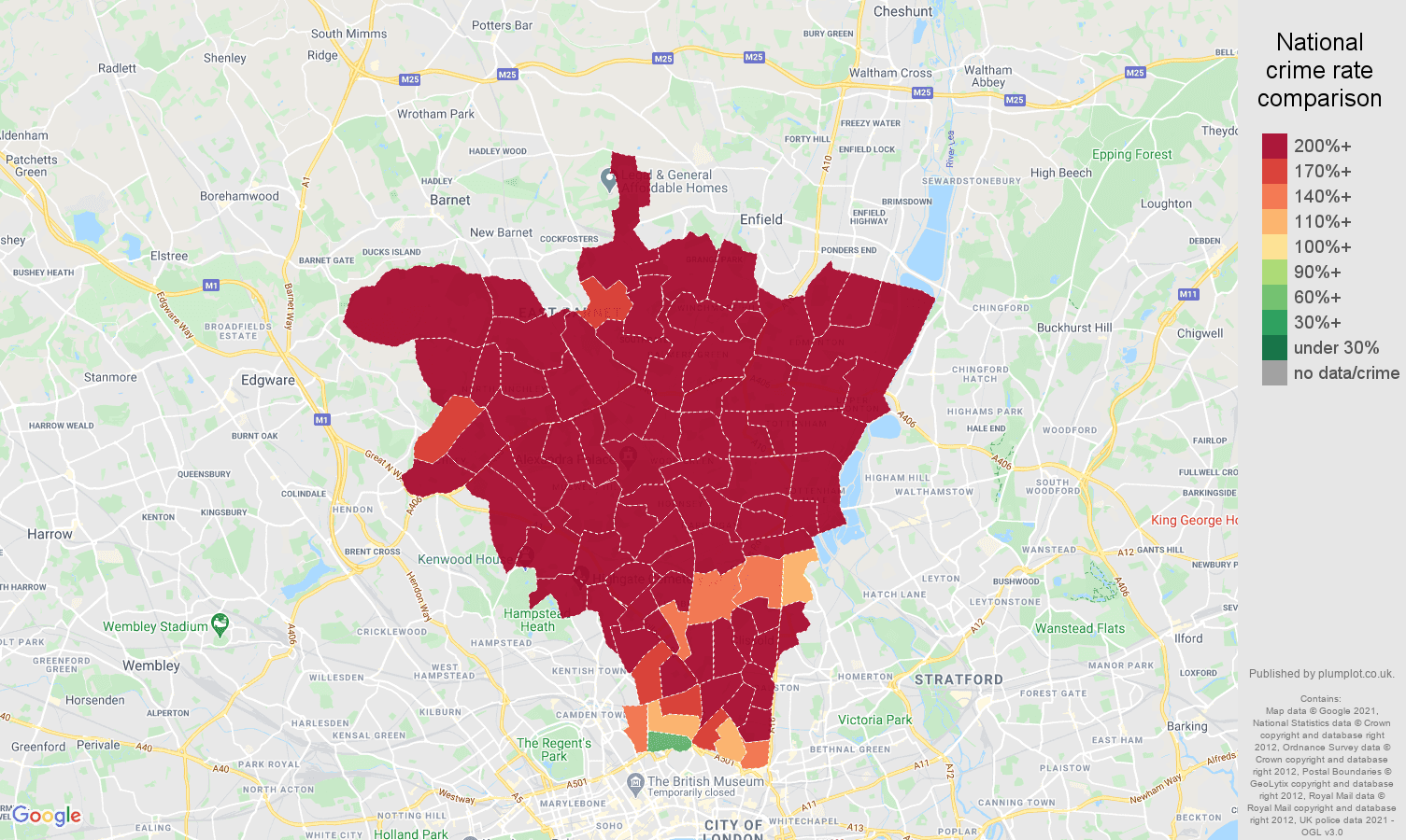North London vehicle crime rate comparison map