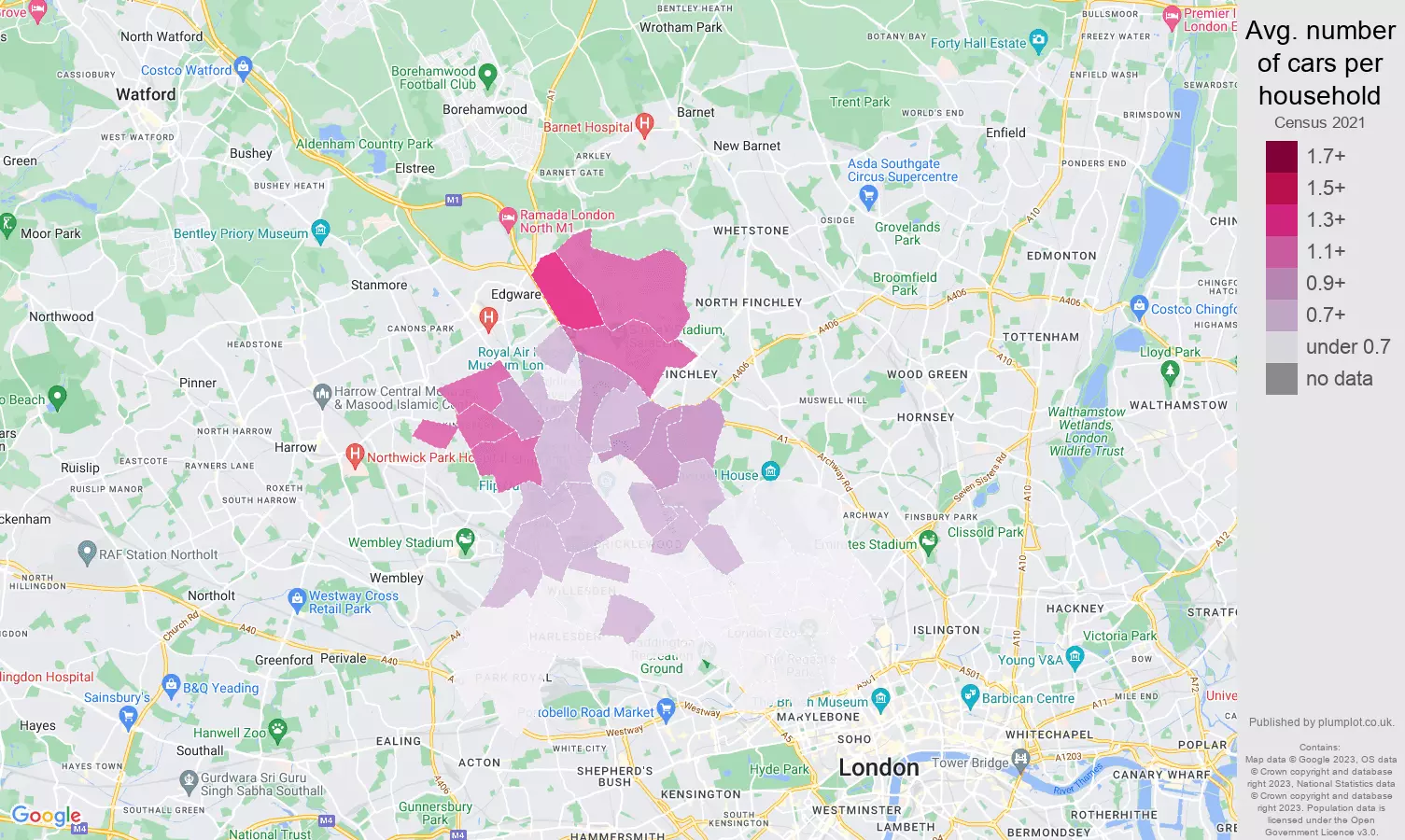 North West London cars per household map