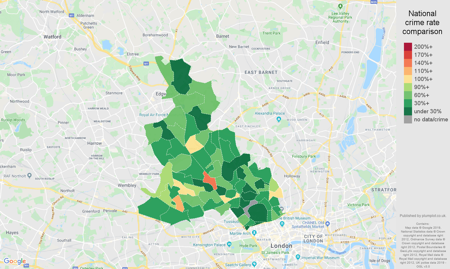 North West London other crime rate comparison map