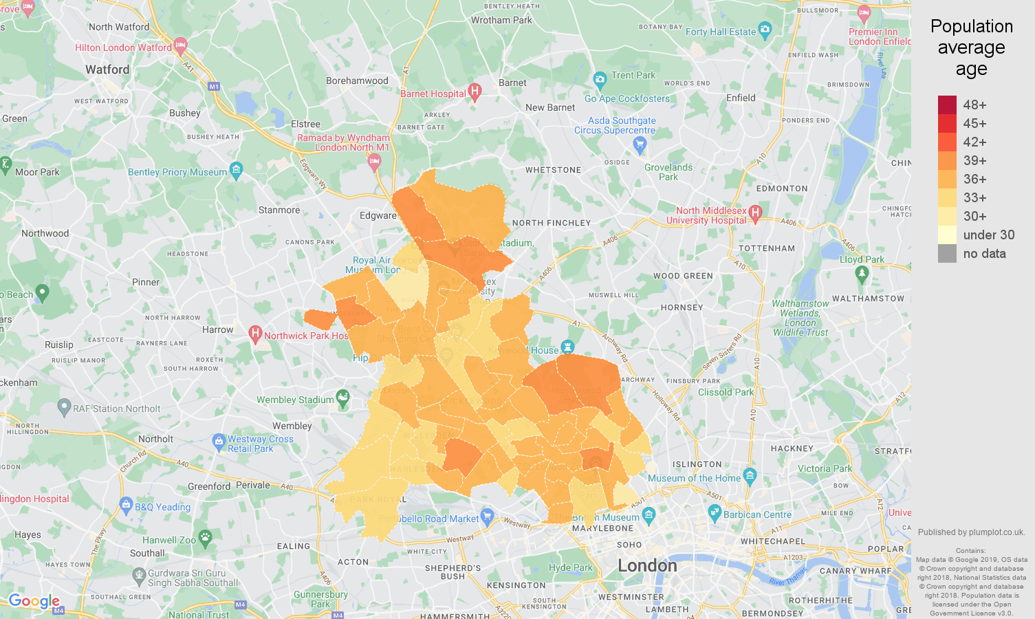 North West London population average age map