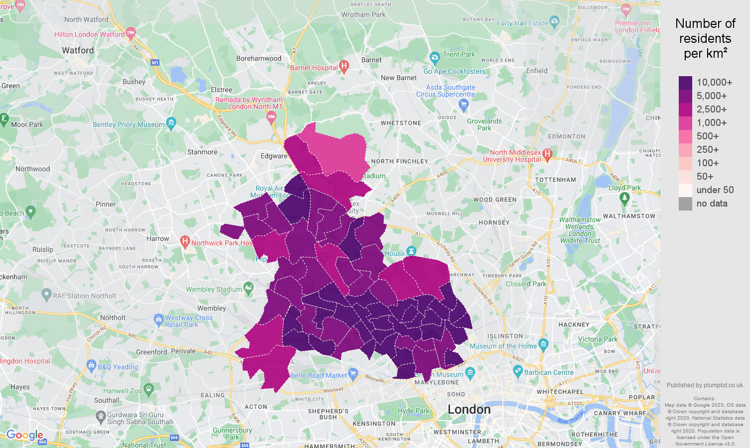 North West London population density map