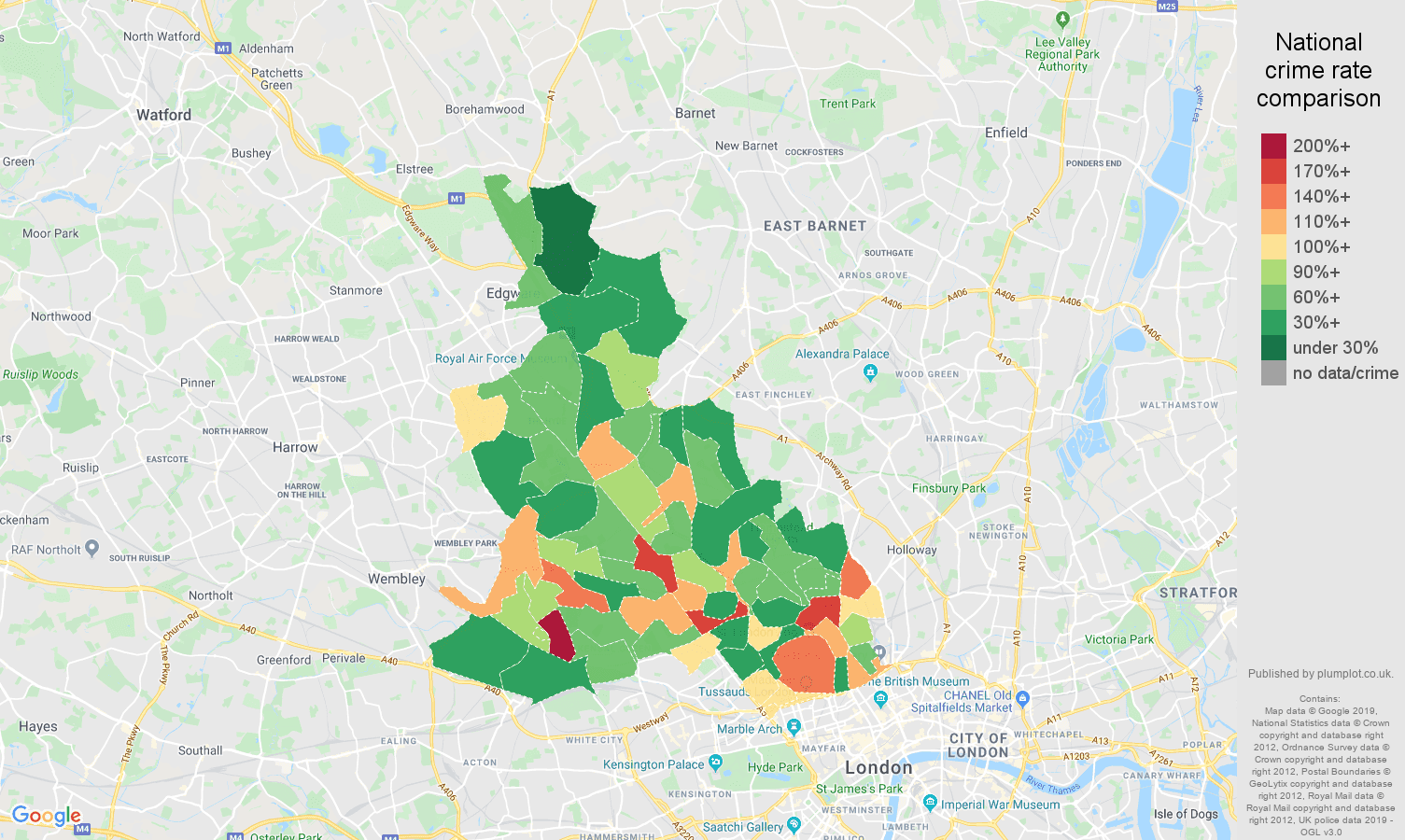 North West London public order crime rate comparison map