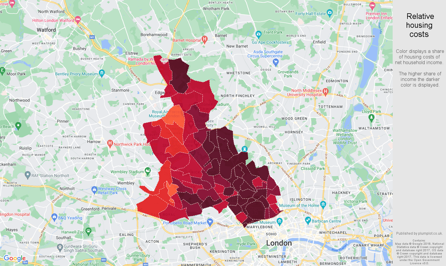 North West London relative housing costs map