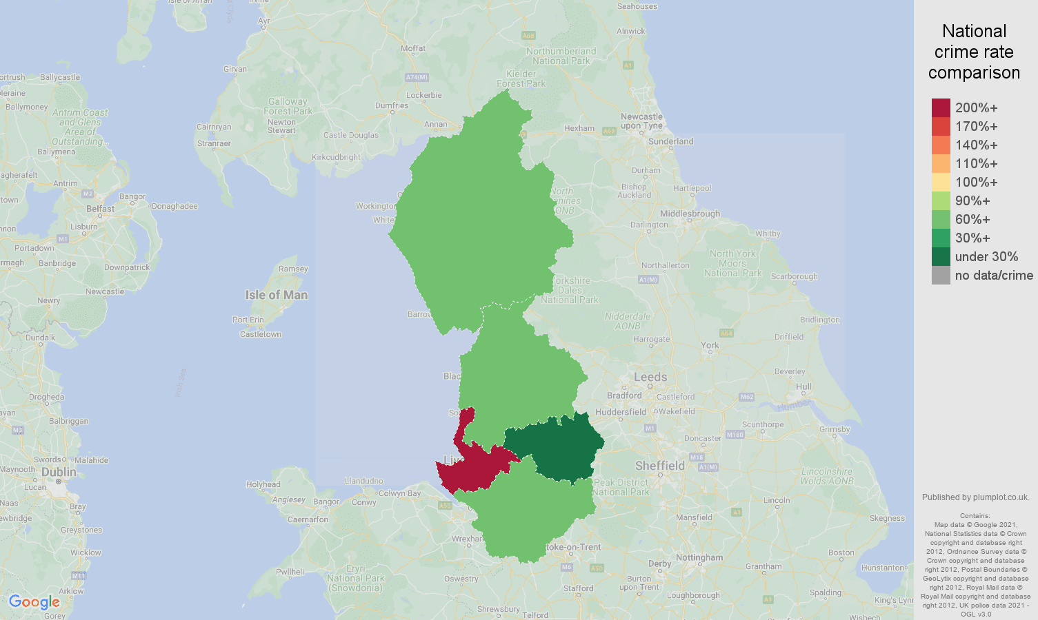 North West drugs crime rate comparison map