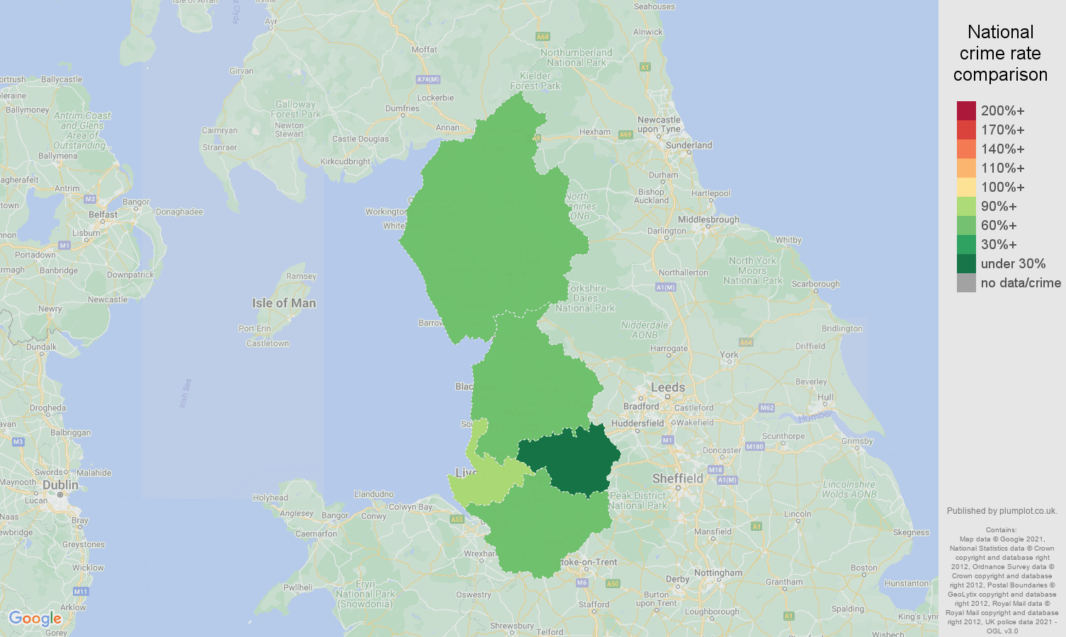 North West other theft crime rate comparison map