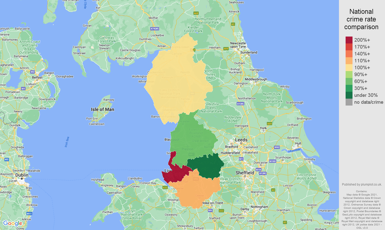 North West public order crime rate comparison map