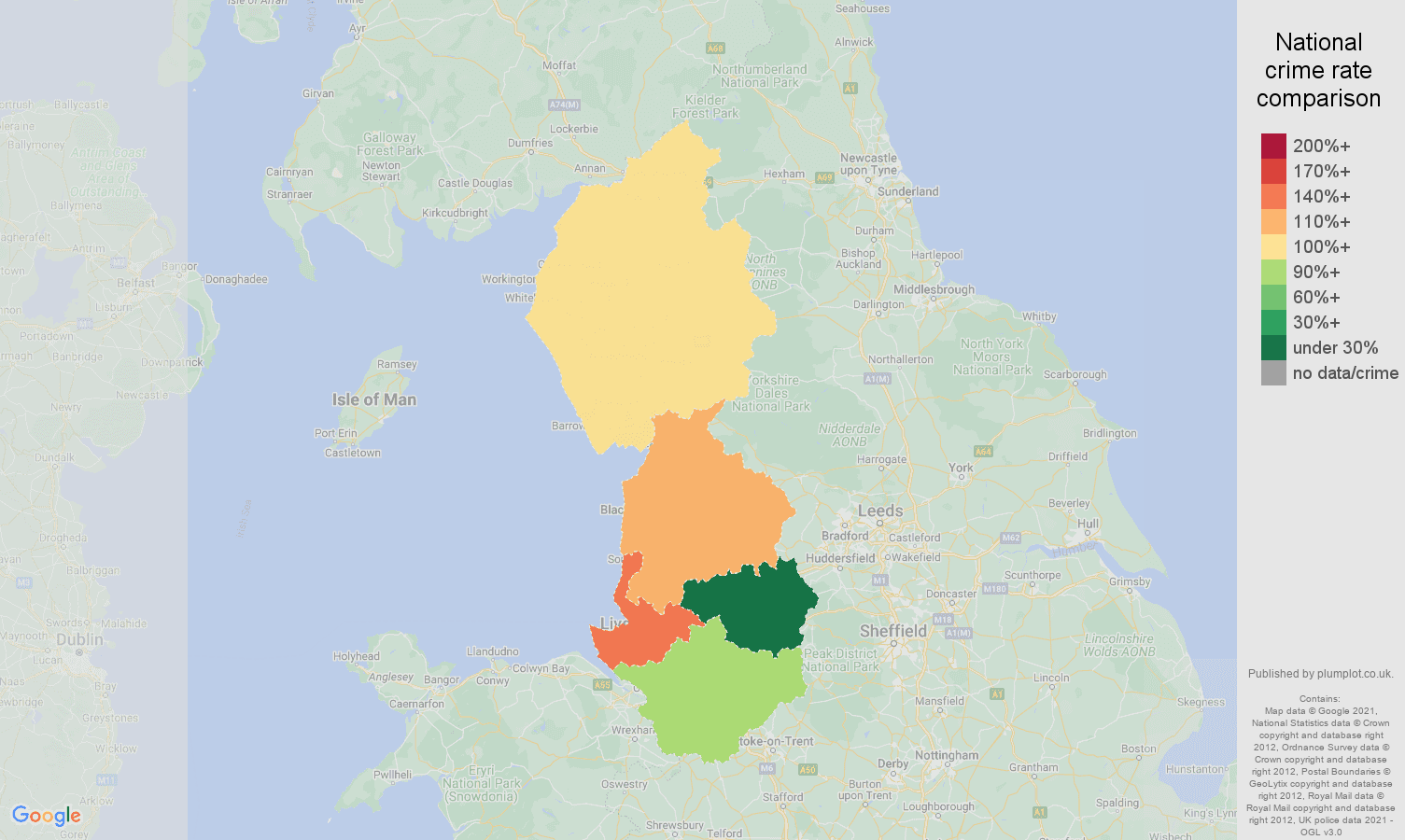 North West violent crime rate comparison map