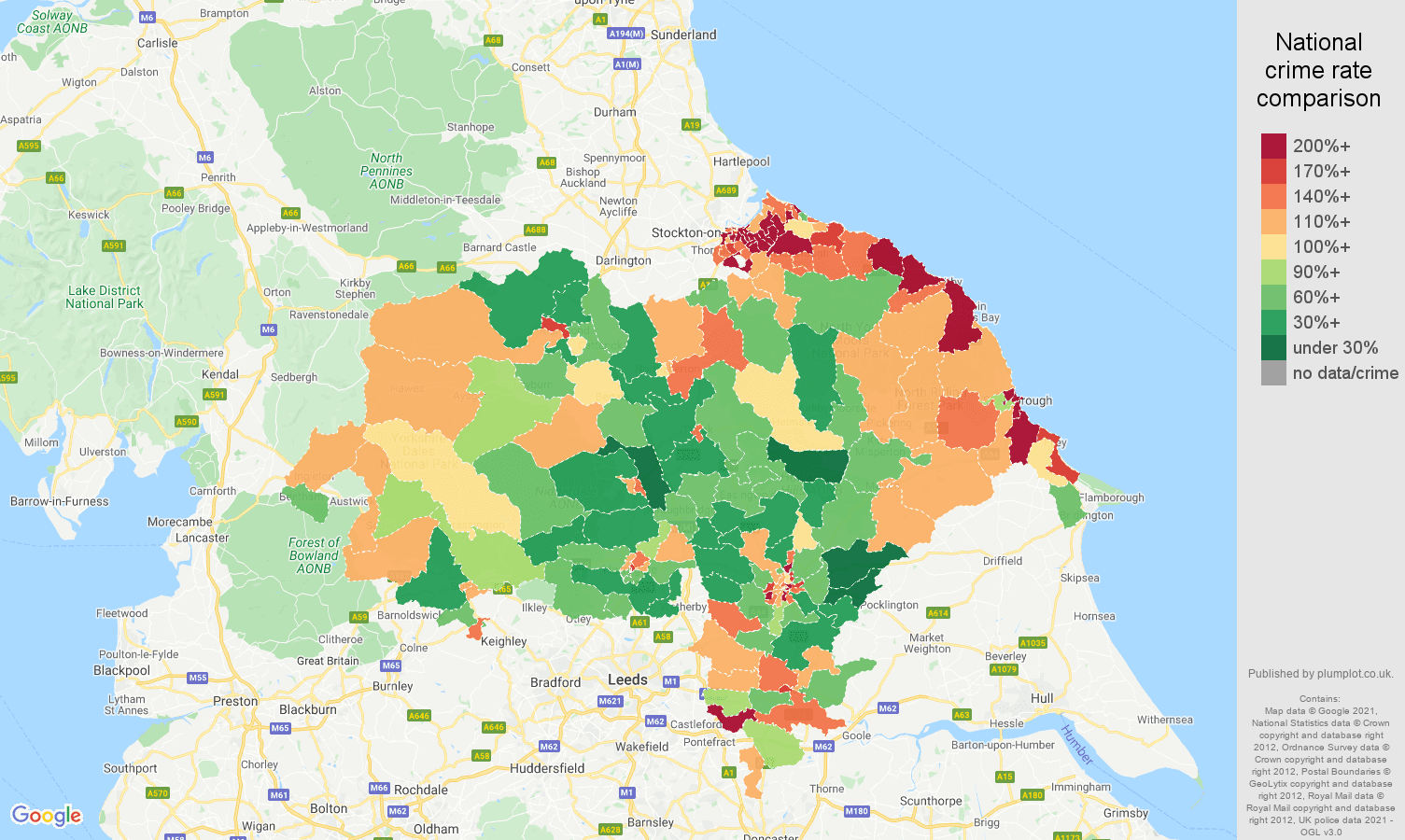 North Yorkshire antisocial behaviour crime rate comparison map