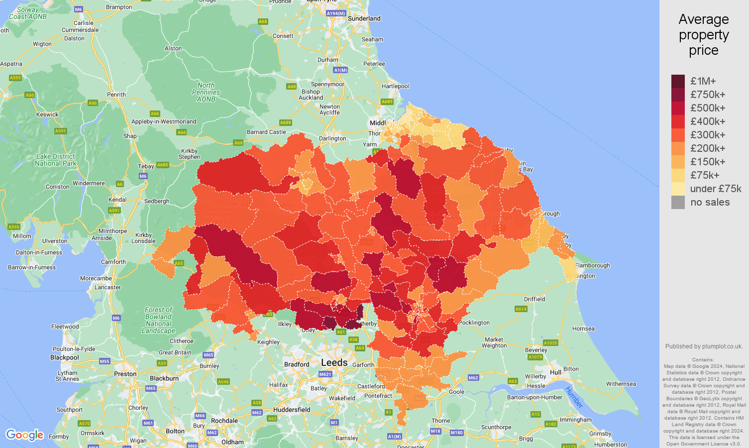 North Yorkshire house prices map