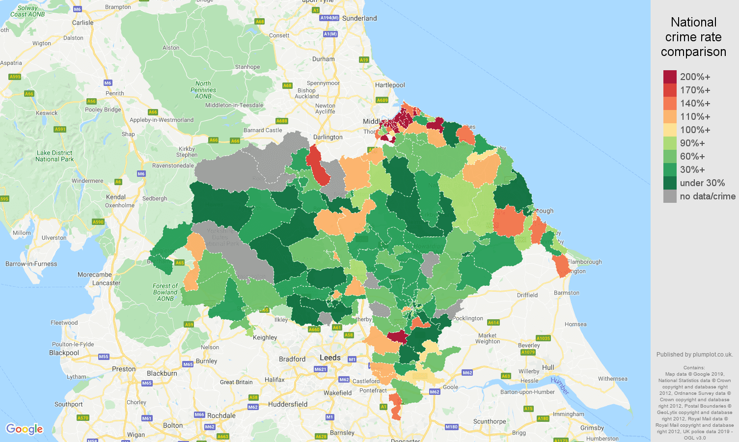 North Yorkshire other crime rate comparison map